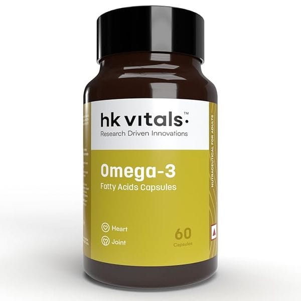 hk vitals Omega 3, 1000 mg Fish Oil with 180 mg EPA & 120 mg DHA, for Brain, Heart, Eyes, and Joints Health, 60 Fish Oil Capsules