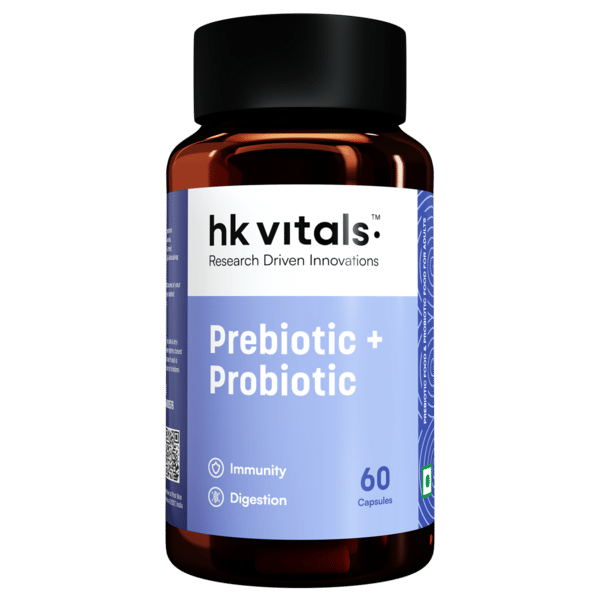 hk vitals Pre & Probiotics (60 Capsules) |With CFU & 100mg Prebiotics | Improves Digestion & Immunity