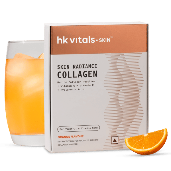 hk vitals Skin Radiance Marine Collagen Supplement (Orange, Pack of 7) | Vitamin C, E, Sodium Hyaluronate | For Healthy Skin, Hair & Nails
