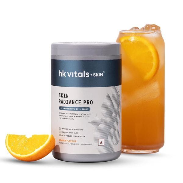 hk vitals Skin Radiance Pro Marine Collagen Supplement Powder (Orange, 300g) | Collagen Peptides with Glutathione, Biotin, Vitamin C, E