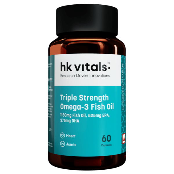 hk vitals Triple Strength Omega-3 Fish Oil Supplement (60 Capsules) | For Men and Women, 525mg EPA & 375mg DHA | For Healthy Heart & Joints