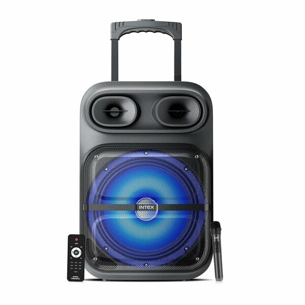 Intex Thriller 600 Bluetooth Trolley Speaker | 60W Powerful Sound with Wireless Karaoke Mic | Upto 6 Hour | RGB Lights & LED Display | Recording Feature & Remote | Deep Bass Party Speaker (Black)