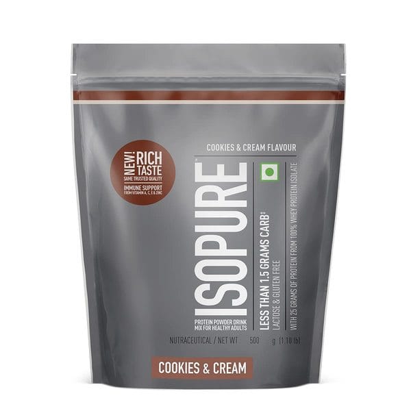 Isopure 100% Whey Isolate Protein 1.10 Lbs(500 Gm) Cookies & Cream, With Vitamins For Immune Support, Lactose & Gluten-Free, Vegetarian Protein For Men & Women
