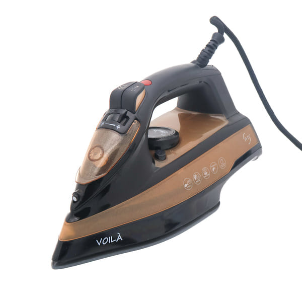 JVD Voila Steam Iron, 220V-240V 2400W, H149/L296/D122Mm, Ceramic Soleplate, Smart-Wrap Velcro, Black, Indian Plug
