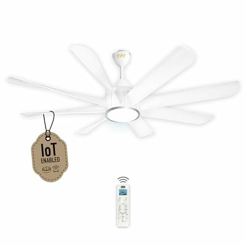 KUHL Platin D8 1500 mm 65% Power Saving BLDC Ceiling Fan With Remote|Down Light|38W|BEE 5 Rated & ISI Marked|Low Noise|Iot -Marked|High Air Flow | 5 Year Warranty On Motor | White | Free Installation