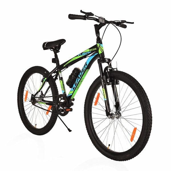 LEADER Fusion 26T MTB with Front Suspension Single Speed Cycle 26 T Mountain Cycle (Single Speed, Black, Green)