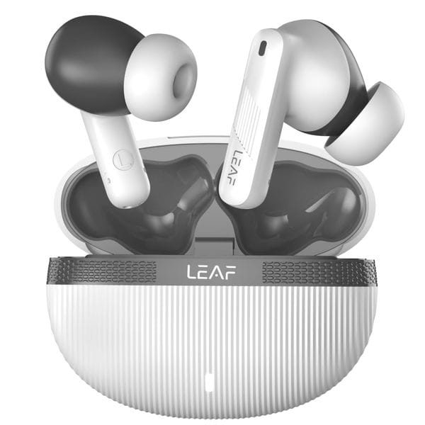 Leaf Buds X342 True Wireless in Ear Earbuds with Ai Sound App, 32H Playtime, Quad Mic with Enc, 50Ms Low Latency, Fast Charging (10Min=210Min), 10Mm Driver, Ipx5, Bluetooth V5.4 TWS (White Grey)