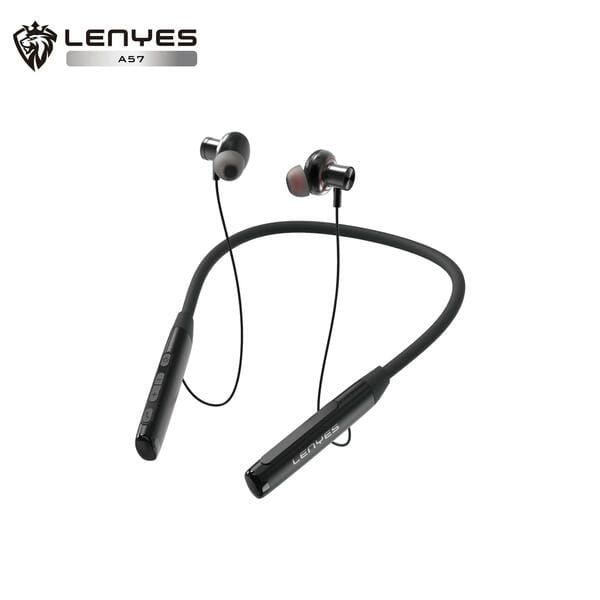Lenyes A57, 100HRS Battery, Spatial Audio (~42Db), Fast Charge (20Mins = 24HRS), 3Mics Aienx, 14Mm Drivers, Power Earbuds, Bluetooth Neckband, in Ear Wireless with Mic Earphones (Black)