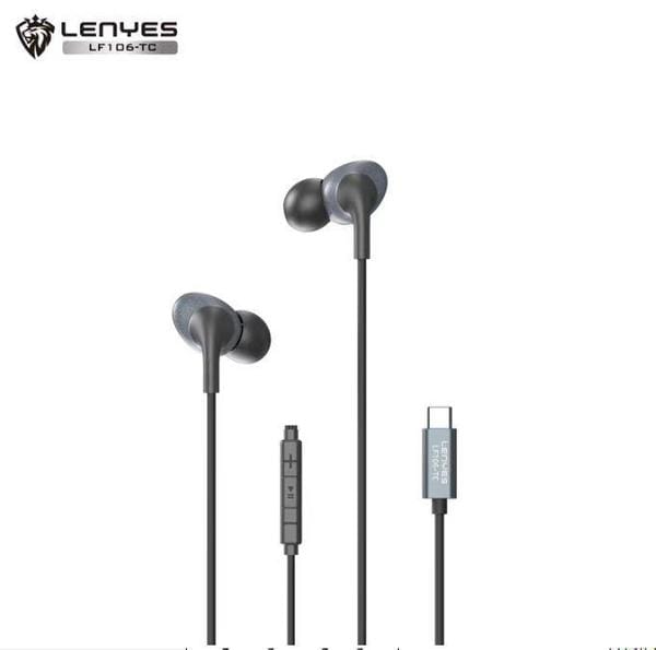 Lenyes LF106 Type-C Wired Earbuds with inbuilt MIC, Wired Earphone with Rich Bass and Noise Isolation Compatible for iPhone & Android devices with Type-c Support (Black)
