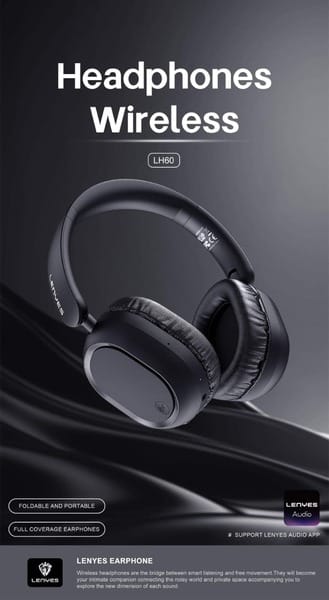 Lenyes LH60 Wireless Bluetooth V5.4 On Ear Headphone with Mic and 40MM Driver for High Quality Gaming Experience with Low Latency Rate (Black)