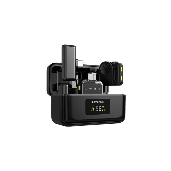 LENYES LM205 2-in-1 Wireless Microphone for iPhone & Android Smartphones, 6Hr Battery, Noise Cancellation & Power Indicator, Ideal for Vlogging Live Streaming & Interviews