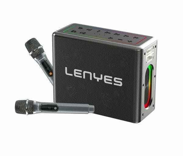 Lenyes S861, Wireless Bluetooth Portable Party Speaker with 2 Rechargeable Mics, 150W Output, Bluetooth V5.0, 12000 mAh Rechargeable Battery, RGB LED’s, TWS Mode, Multi connectivity (Black)
