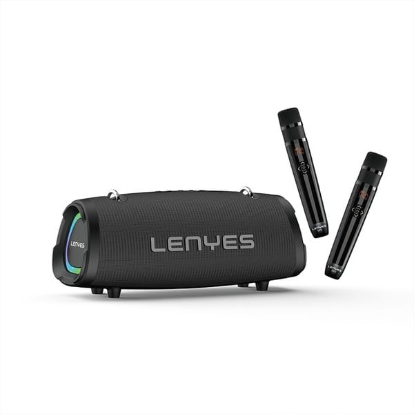 Lenyes S872 160W Bluetooth Party Speaker with Dual Wireless UHF Mics, 9000mAh Battery,60W PD Fast Charging, IPX6 Waterproof Resistant, TWS Pairing, 6h Playtime,Guitar Input, RGB Lights (Black)