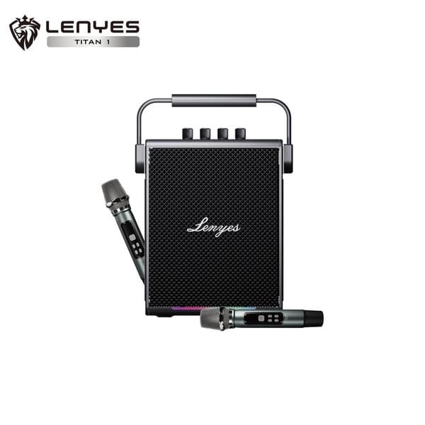 Lenyes TITAN – 1 180W Bluetooth RETRO Party Speaker with Dual Wireless UHF Mics, 5000mAh Battery,30W PD Fast Charging, IPX6 Waterproof Resistant, TWS Pairing, 7.5h Playtime,Guitar Input, RGB Lights (Black)