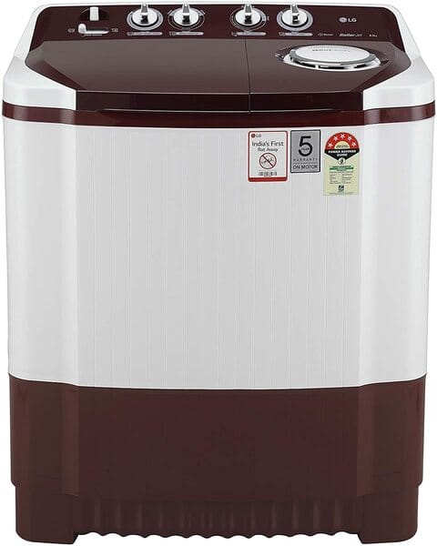 LG 8Kg Semi Automatic Top Load Washing Machine, Roller Jet Pulsator + Soak, Burgundy