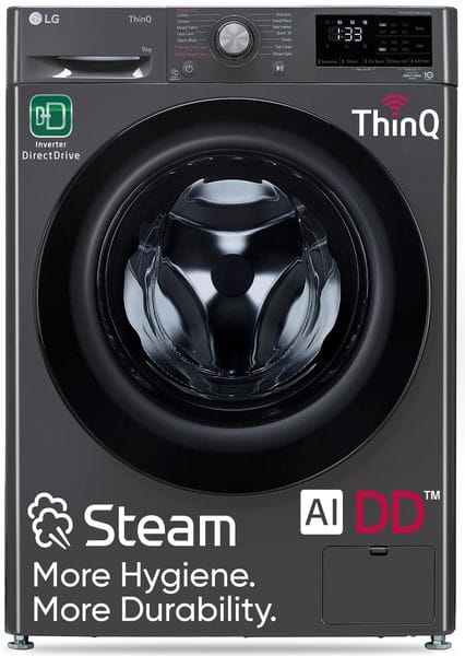LG 9 Kg, 5 Star, AI Direct Drive Technology, Steam, 6 Motion DD & Wi-Fi Fully-Automatic Front Load (FHP1209Z5M, Intelligent & Convenient Fabric Care, Allergy Care, Middle Black)