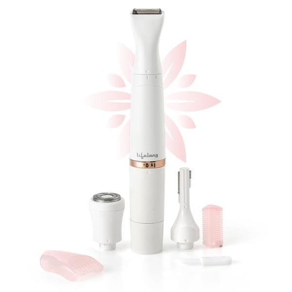 Lifelong 4-in-1 Rechargeable Trimmer for Women | Face, Body, Bikini, Nose, Ear, Eyebrow, Underarms | 60 Min Runtime | Hair Removal Machine | 1 Year Warranty|(LLPCW30),White