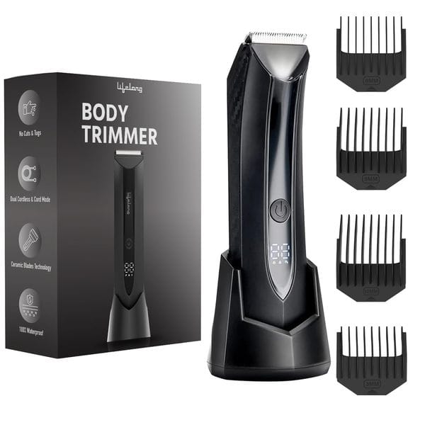 Lifelong Intimate Private Parts Body Trimmer Men | 1 Year Warranty | 100 Mins Runtime, Rechargeable, Pubic Hair Trimmer for Men, Waterproof with 4 Adjustable Heads – Menzo Trimmer (Black),LLPCM404