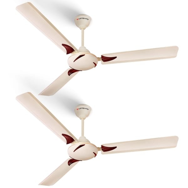 Longway Creta P2 1200 mm/48 inch Ultra High Speed 3 Blade Anti-Dust Decorative 1-Star Rated Ceiling Fan (Ivory, Pack of 2)