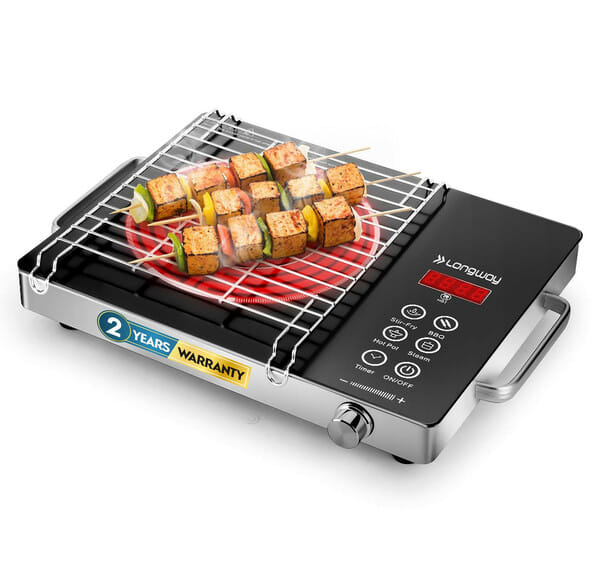 Longway Infralite Pro ICT 2200 W Infrared Cooktop with Free Stainless Steel Grill, Auto Shut Off & Overheat Protection (Black, Touch Control)