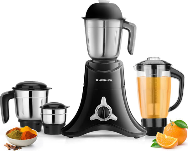 Longway Orion 900 W Mixer Grinder with 4 Jars (Powerful Motor with 1 Year warranty, Black & Silver)