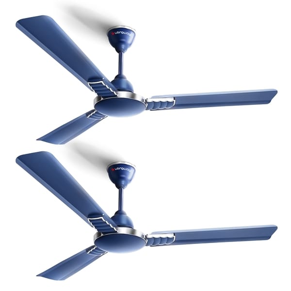 Longway Wave P2 1200 mm/48 inch 400 RPM Ultra High Speed 3 Blade 1-Star Rated Anti-Dust Decorative Ceiling Fan (Silver Blue, Pack of 2)
