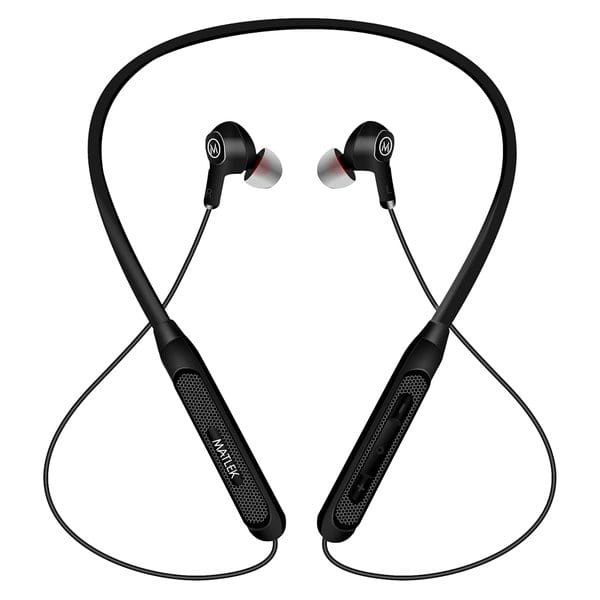 Matlek Bluetooth Neckband V 5.0, 16 Hours Playtime, Low Latency for Gaming, CVC Passive Noise Cancellation, Deep Bass, Sweat Proof, Dual Connect, Voice Assistant – Black