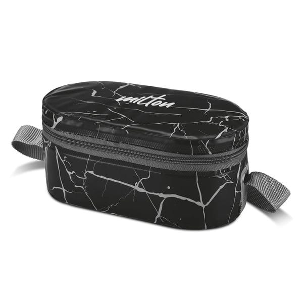 MILTON Executive Lunch Box, 2 Inner Steel Round Containers 280ml Each and 1 Microwave Safe Oval Plastic Container, 450ml-Black
