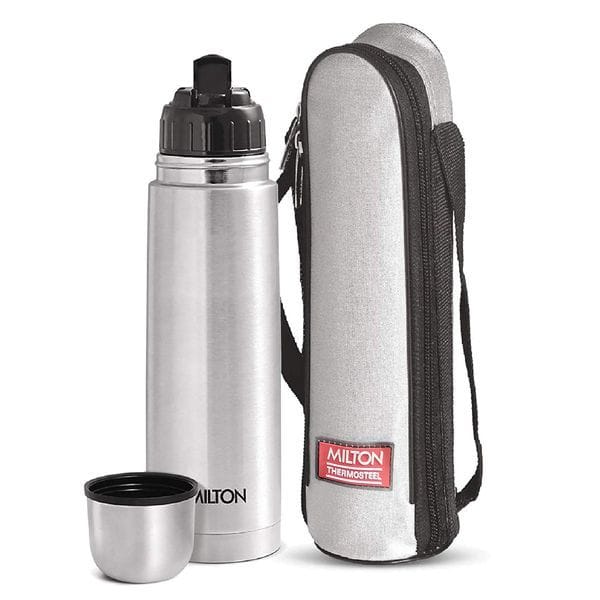 Milton Flip Lid 750 Thermosteel 24 Hours Hot and Cold Water Bottle with Bag, 1 Piece, 750 ml, Silver | Leak Proof | Office Bottle | Gym Bottle | Home | Kitchen | Hiking | Trekking | Travel Bottle