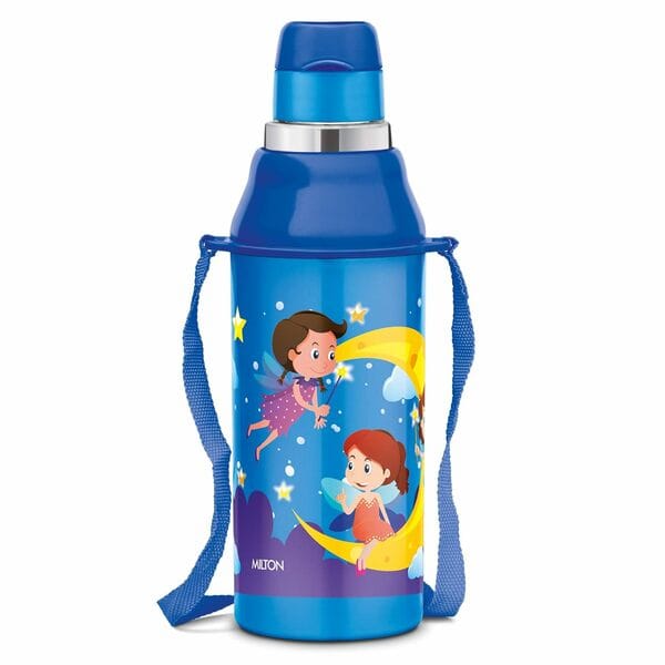 MILTON Kool Steelight 400 Kids Plastic Insulated Water Bottle with Straw,380 ml-PearlBlue