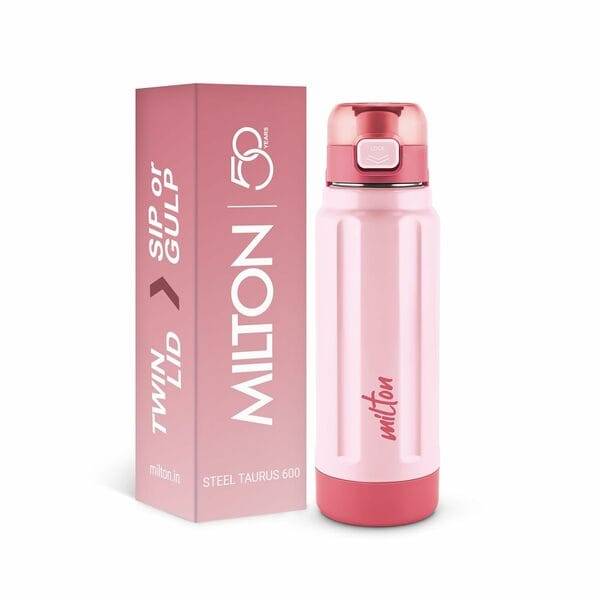 MILTON Taurus 600 Steel Thermoware, Inner Stainless Steel Water Bottle 560 ml-Light Pink