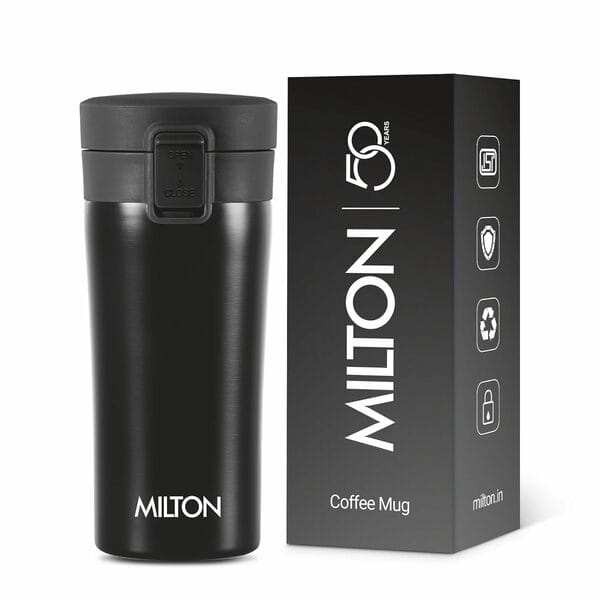 Milton Thermosteel Vacuum Insulated Travel Coffee Mug, 300ml Set of 2, IVORY+BLACK