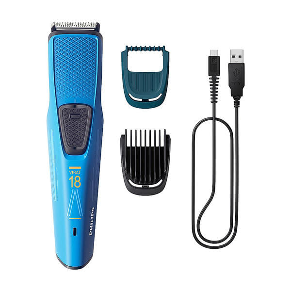 Philips Beard Trimmer Co designed by Virat | Crafted for You. Created by Virat I SkinProtect Comb | Lasts 4x Longer with DuraPower Technology | Skin Friendly Self Sharpening Blades | BT1230/88