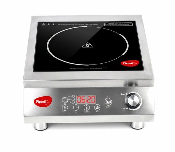 Pigeon Egnite Heavy Duty Commercial Infrared Cooktop 3500W | For Commercial, Stainless Steel Body, Dual Ring Heating, Rotary Knob Control, and Timer