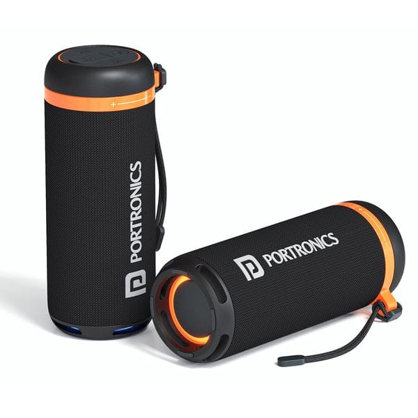 Portronics 15W Breeze 7 Wireless Bluetooth Speaker with Rotational Volume Control, Upto 6 Hours Playtime, Bluetooth 5.4V, Passive Bass Radiator, TWS Mode, RGB LED Lights, Type C Charging(Black)