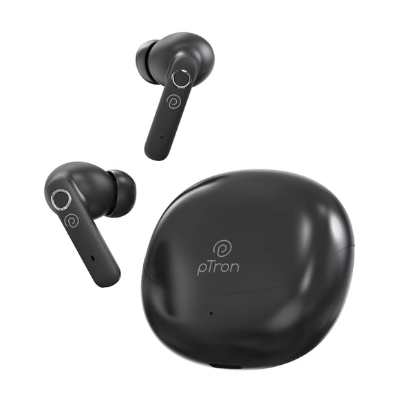 pTron Bassbuds Tunes V2 In-Ear TWS Earbuds with Stereo Sound, 40H Playtime, Stereo Calls, Bluetooth V5.3 Headphones, Touch Control, Voice Assistant, Type C Charging & IPX5 (Black)