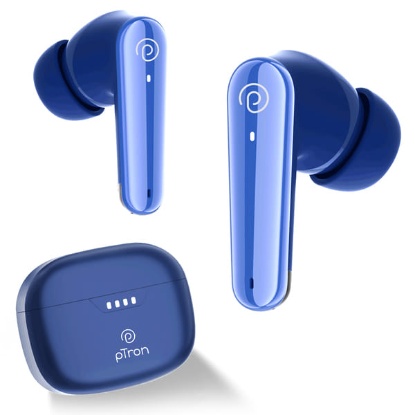 pTron Basspods Tour TWS Earbuds with 3D AudioScape, 45Hrs Playtime, TruTalk AI ENC Calls, 50ms Low Latency Sync, BT v5.3, Type C Fast Charging, Voice Asst. & IPX5