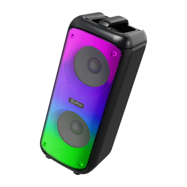pTron Fusion Beats 48W Bluetooth Party Speaker w/ Immersive Sound, Dual 4 inch Neo Drivers, Rhythmic RGB Lights, 6Hrs Playtime, BT5.3/Aux/TF Card/USB Playback Modes, Type-C Charging (Midnight Black)
