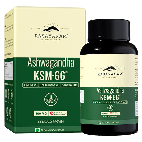 Rasayanam Ashwagandha KSM-66® (600mg) | 5% Withanolides for Max Results | Clinically Proven 100% Pure Root Extract | Stress Relief, Energy & Recovery Support | World’s Strongest Ashwagandha | 60 Capsules (Pack of 1)