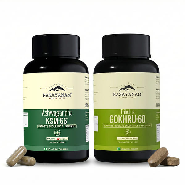 Rasayanam Ashwagandha KSM-66 and Gokhru-60 Combo for Strength, Endurance & Balance