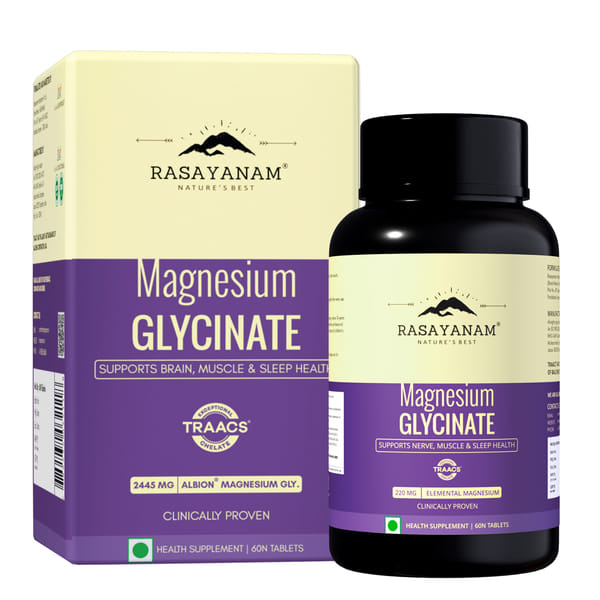 Rasayanam Magnesium Glycinate Supplement 2445 mg | Helps Improve Muscle Recovery & Sleep Quality – 60 Tablets (Pack of 1)