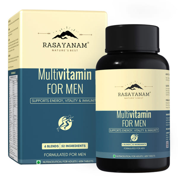 Rasayanam Multivitamin for Men | 52 Ingredients with 100% Daily Requirement of Vitamins & Minerals | Energy, Immunity, Performance, Bone, Joint & Heart Health | Daily Multivitamin Tablet for Men – 60 Tablets