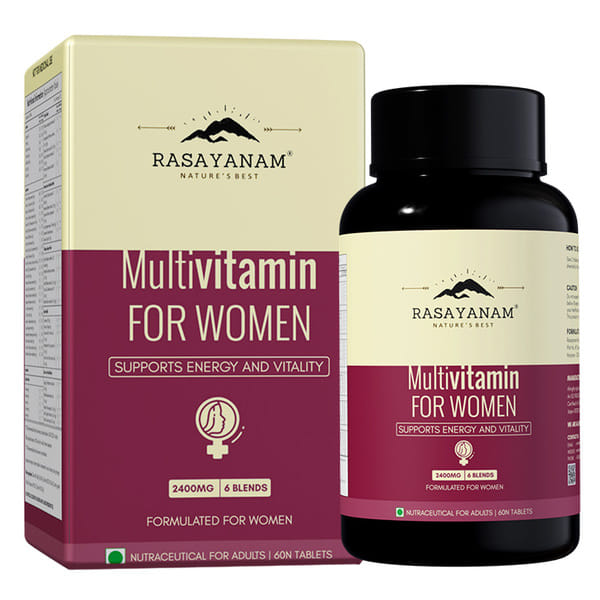 Rasayanam Multivitamin for Women | 55 Ingredients with 100% Daily Requirement Vitamins & Minerals | Energy, Hormone & Immunity Support | 60 Tablets (Pack of 1)