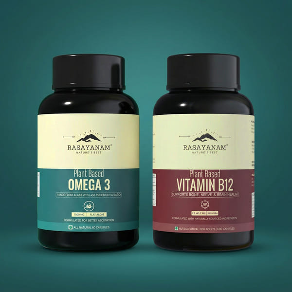 Rasayanam Plant-Based Omega-3 and Vitamin B12 Combo for Brain, Joints & Energy Support