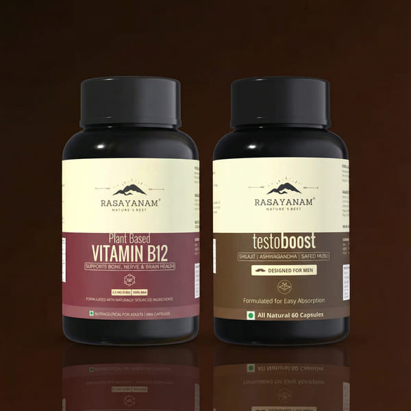 Rasayanam Plant-Based Vitamin B12 and Testoboost Combo for Energy & Stamina