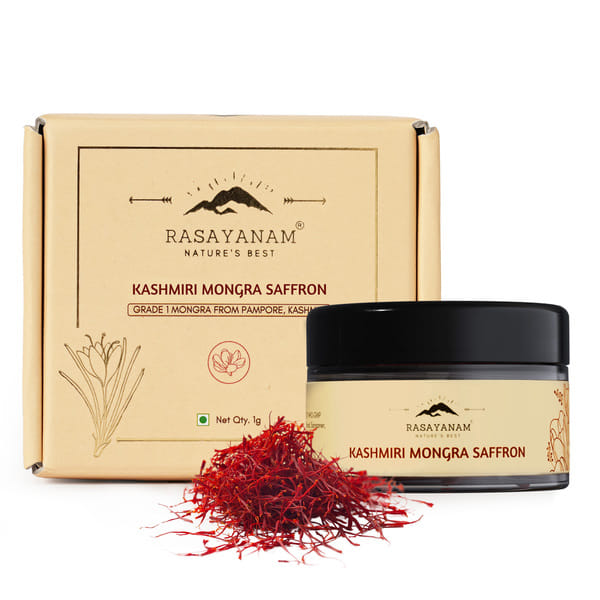 Rasayanam Pure Original Kashmiri Mongra Saffron/Kesar/Kumkuma Puvvu (1gm) | Certified highest Grade-A Keshar | Saffron for pregnant women, Pooja rituals & Food Flavour (Pack of 1)