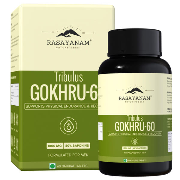 Rasayanam Tribulus Gokhru-60 | 60% Saponins For Max Results | Supports Energy, Stamina, Endurance & Muscle Recovery | Daily Vitality Supplement for Men | 60 Tablets (Pack of 1)
