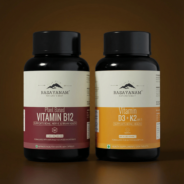 Rasayanam Vitamin B12 and Vitamin D3+K2 Combo For Deficiency Support