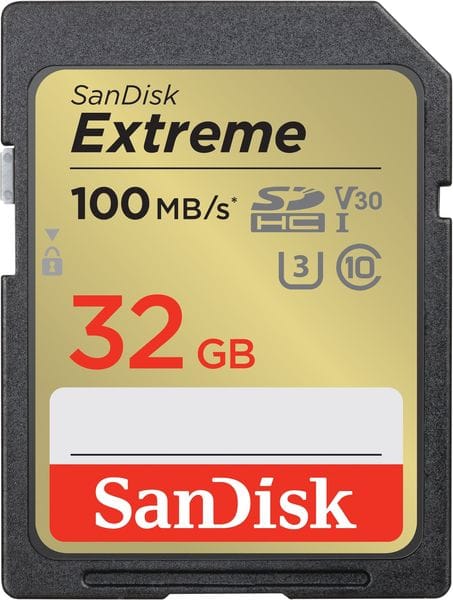 SanDisk Extreme SD UHS I 32GB Card for 4K Video for DSLR and Mirrorless Cameras 100MB/s Read & 60MB/s Write, Lifetime Warranty