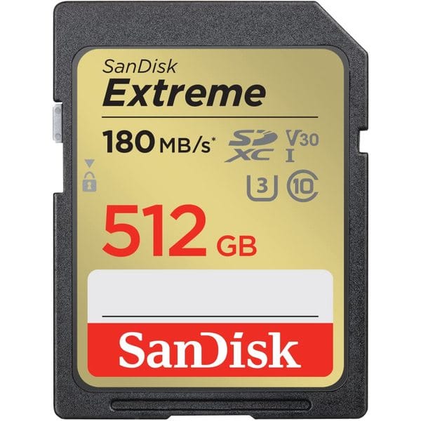 SanDisk Extreme SD UHS I 512GB Card for 4K Video for DSLR and Mirrorless Cameras 180MB/s Read & 130MB/s Write, Lifetime Warranty